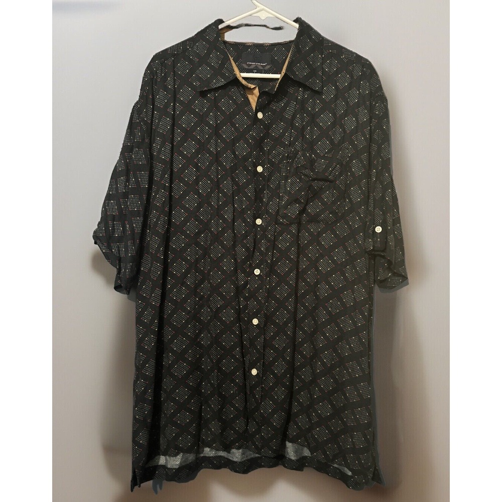 Phat Farm Mens Shirt Button Up Size Large Short Sleeve Checkered Dots Shirt